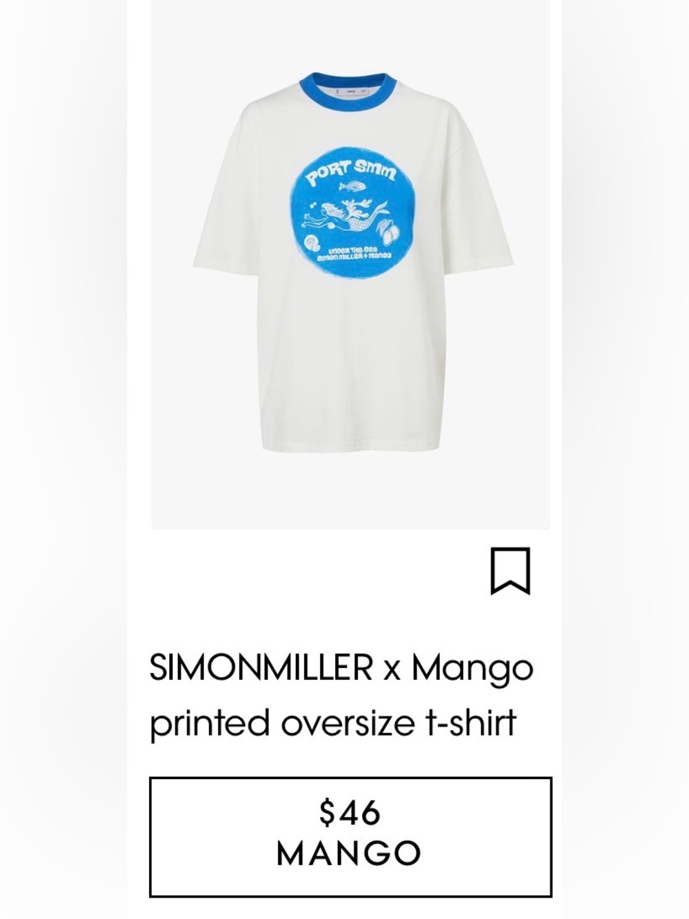 Simon Miller Mango White T-Shirt with Blue Graphic Ringer Size S - Picture 4 of 4